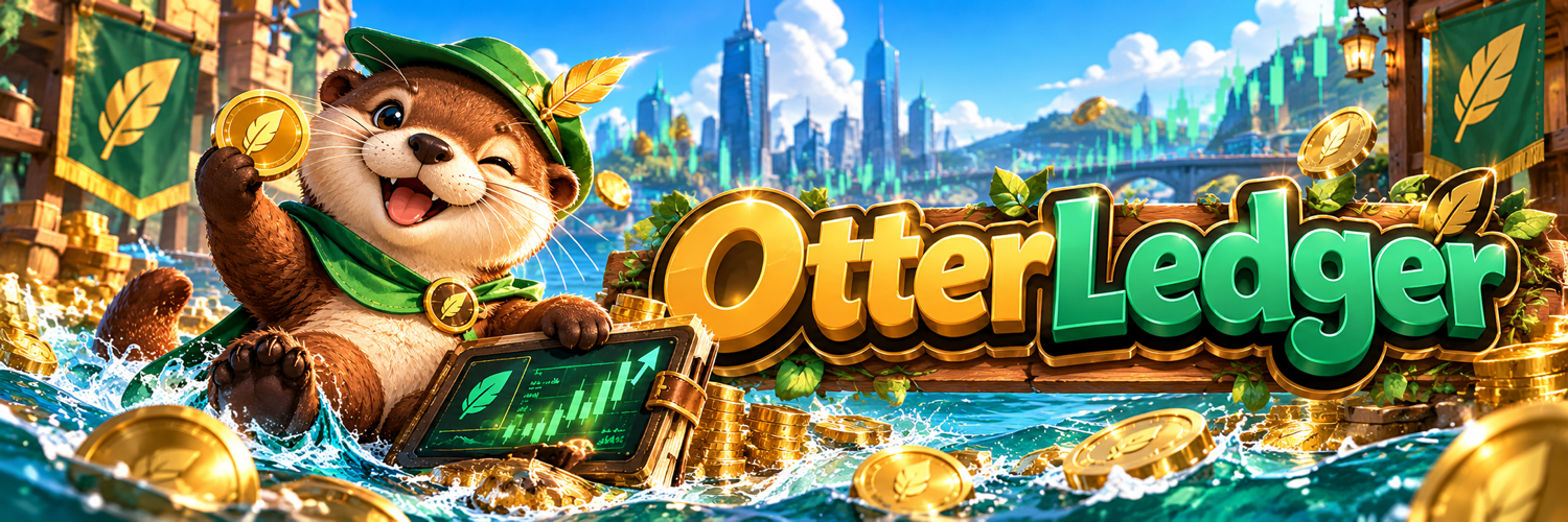 OtterLedger mascot in a bright financial city